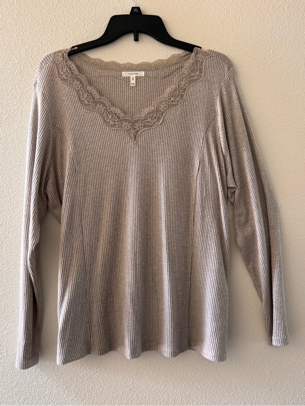 Maurices Taupe Lace Trim Ribbed Top – XXL - Picture 3 of 4